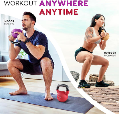 Kettlebell, 5-65 LB Neoprene Coated Cast Iron Kettlebells, Wide Grip Handle & Flat Bottom for Swings, Squats, Deadlifts, Push Ups & Full Body Training at Home Gym - Single & Set